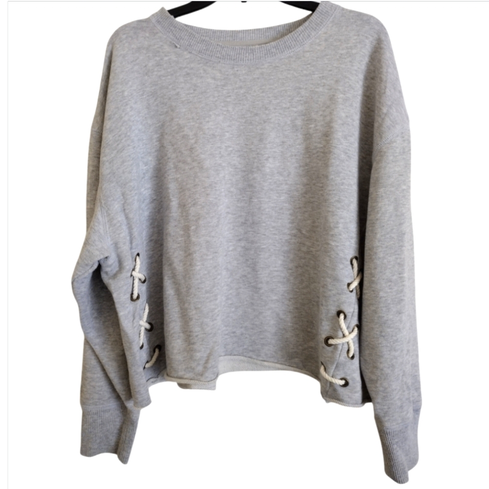 Aerie Light Grey Nautical Sweatshirt Rope Cinch Cross Detail Size XL